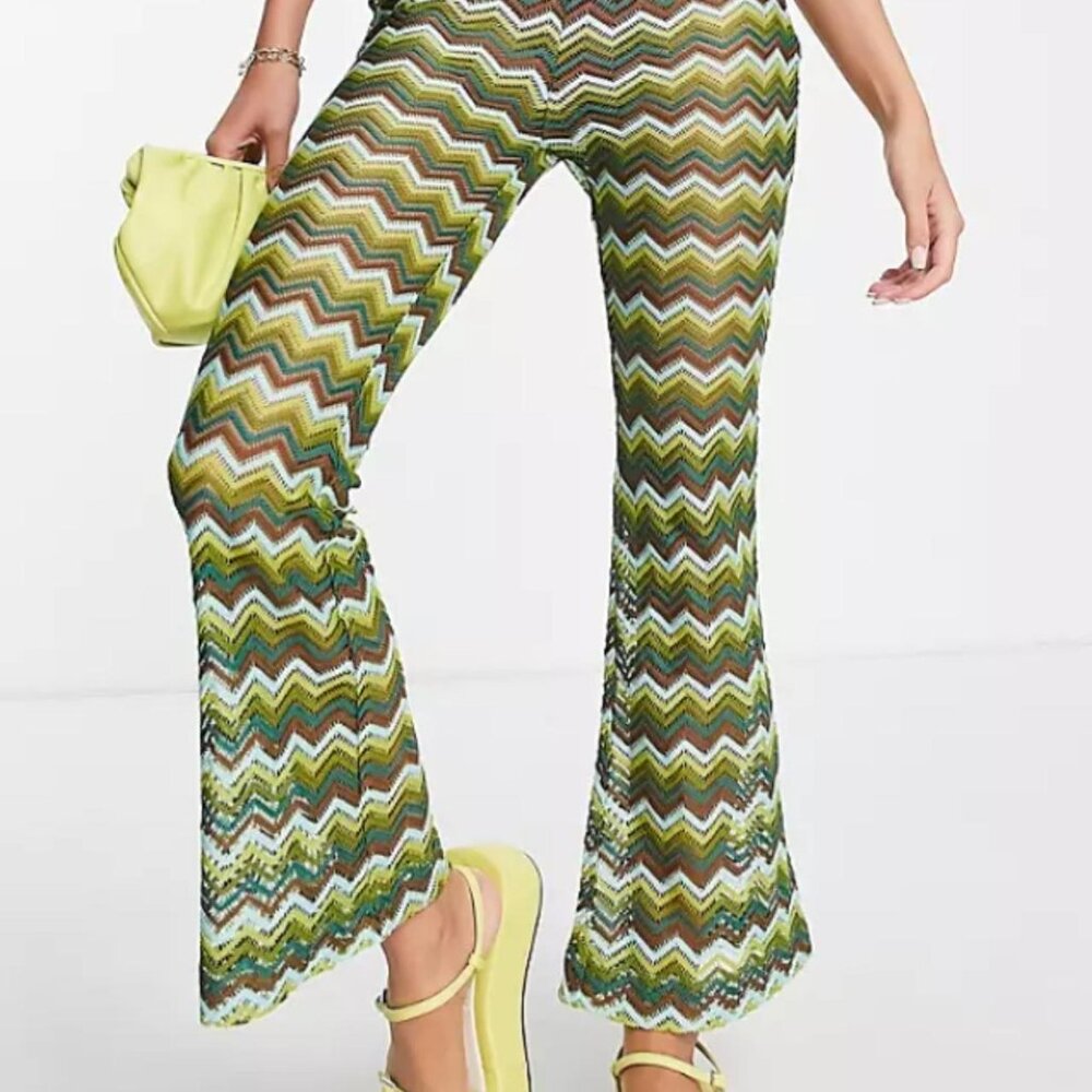 ASOS High Waisted Kick Flare Pants in Zig Zag Retro Print